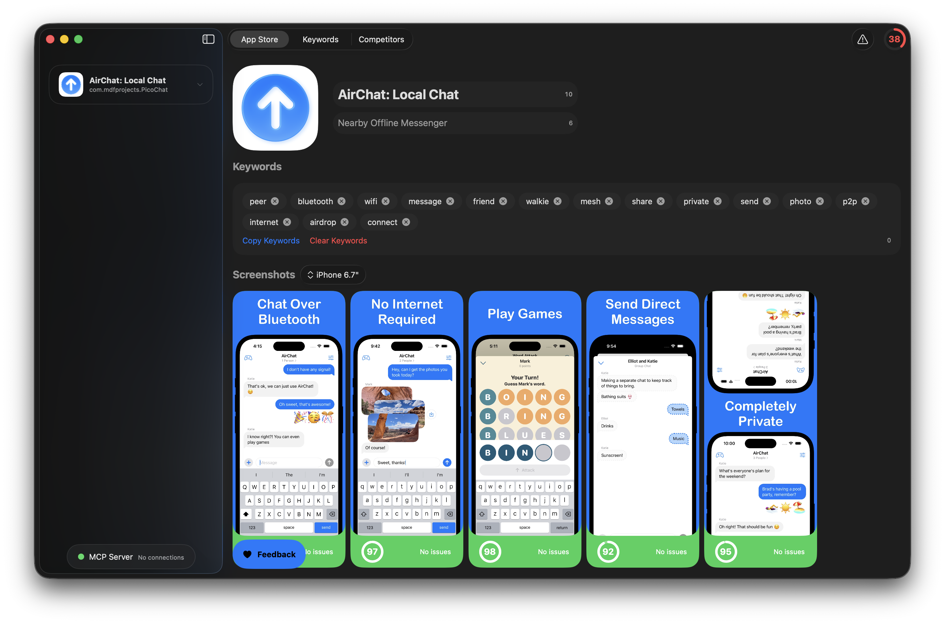 App Store Connect integration in Northstar showing app metadata and screenshots